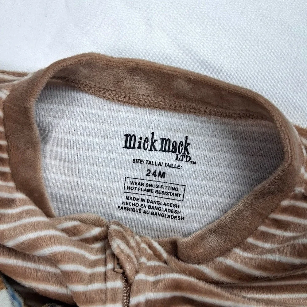 Mick Mack Ltd Baby Boy 24 Mos Velour Bear Sleeper Outfit Lot Open Feet Brown 2pc